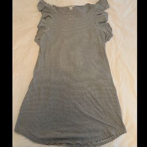 JCrew Factory B&W Striped Ruffle Shoulder Dress